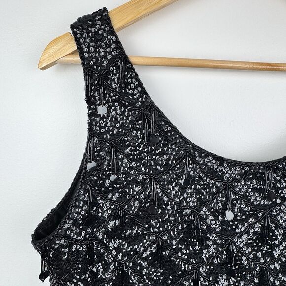 Vintage Heavy Beaded Fringe Tank Women M Black Sequin 50s 60s Old Hollywood Glam - Picture 5 of 16